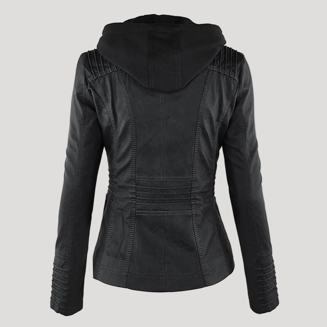 Zara | Chic Hooded Faux Leather Moto Jacket With Zip Details