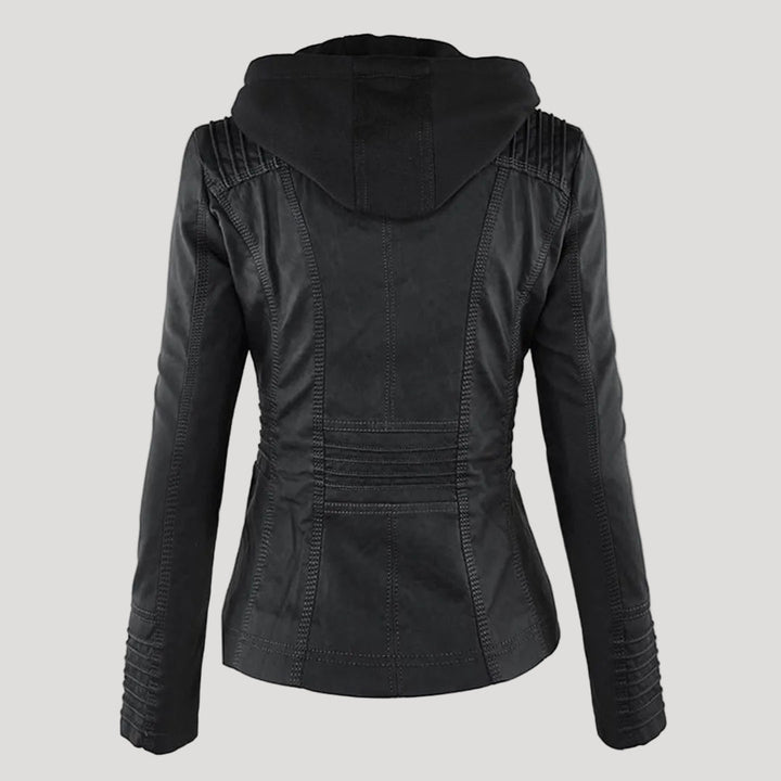 Zara | Chic Hooded Faux Leather Moto Jacket With Zip Details
