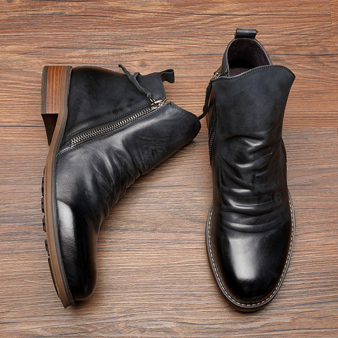 Daniel | Men’s Brown Leather Zip Boots for Casual Wear
