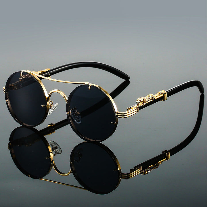 Enya | Vintage Round Blue Tint Sunglasses With Gold Frame