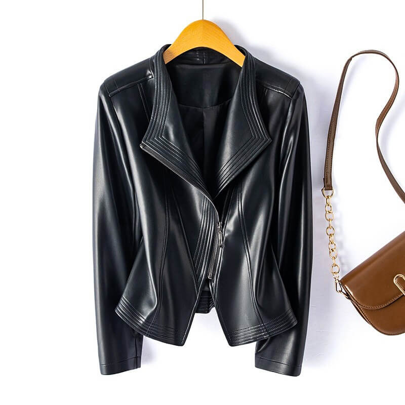 Tessa | Chic Burgundy Asymmetrical Vegan Leather Jacket