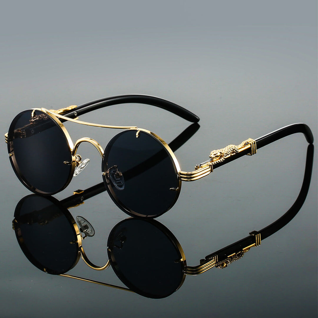 Celeste | Elegant Round Gold Frame Sunglasses With Blue Gradient Lenses