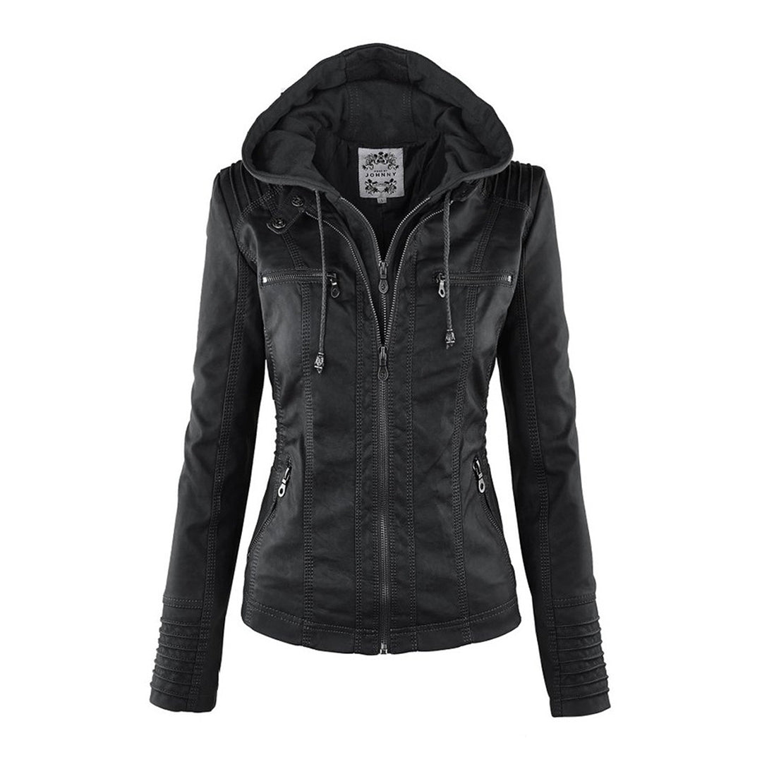 Zara | Chic Hooded Faux Leather Moto Jacket With Zip Details
