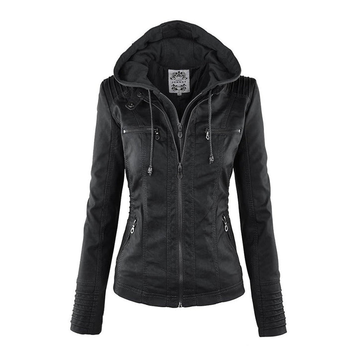 Zara | Chic Hooded Faux Leather Moto Jacket With Zip Details
