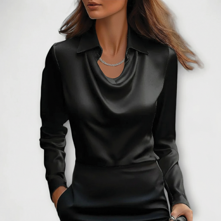 Evy | Elegant Satin Cowl Neck Long Sleeve Blouse