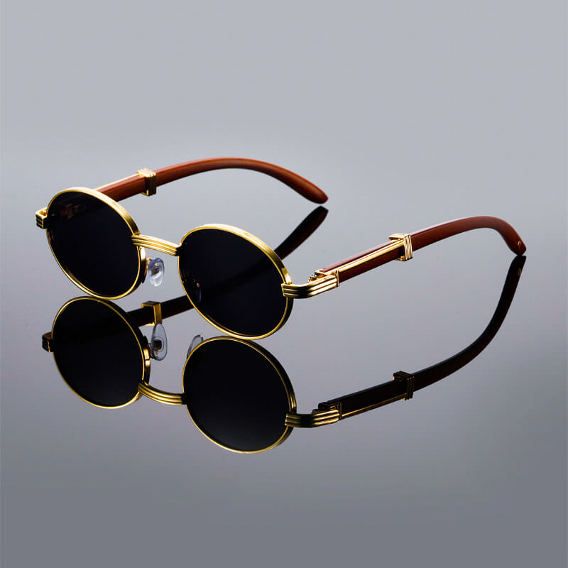 Harriet | Stylish Oval Retro Sunglasses With Blue Lenses