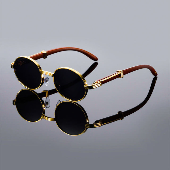 Harriet | Stylish Oval Retro Sunglasses With Blue Lenses