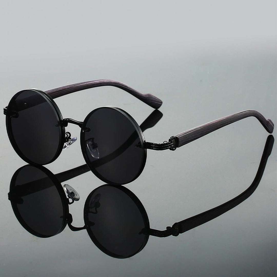 Vivienne | Elegant Round Gold Frame Teal Gradient Sunglasses