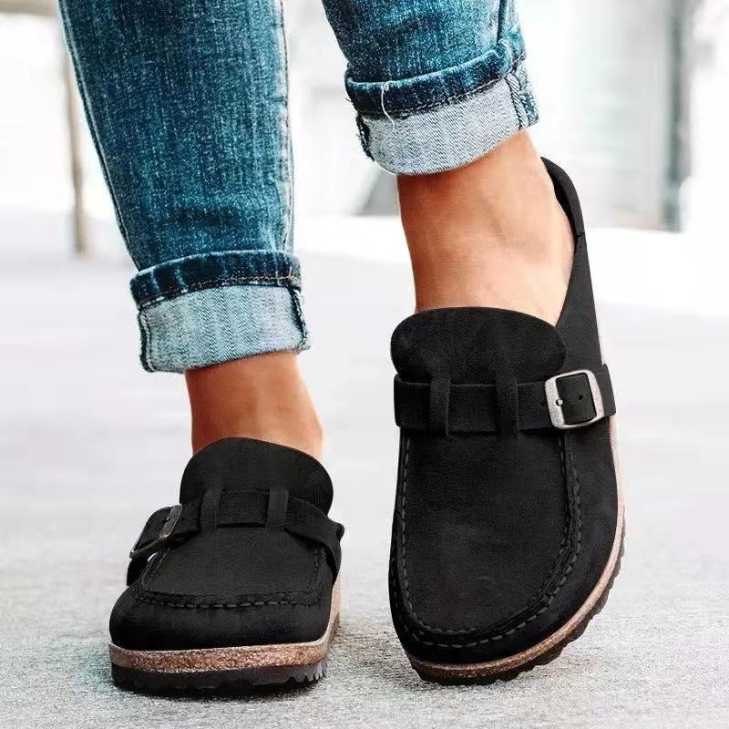 Grace | Stylish Suede Buckle Mules With Orthopedic Support