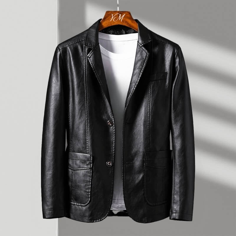 Tobias | Elegant Brown Italian Leather Blazer With Two-Button Closure
