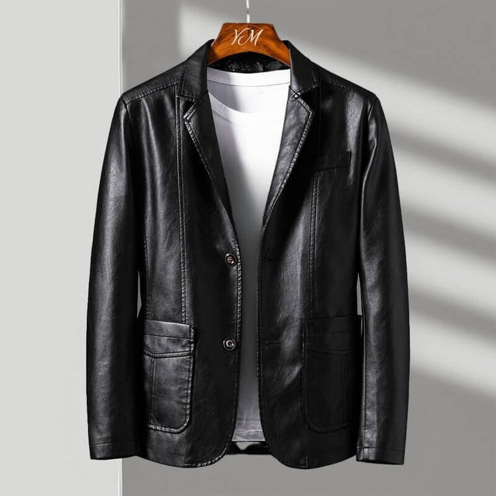 Tobias | Elegant Brown Italian Leather Blazer With Two-Button Closure