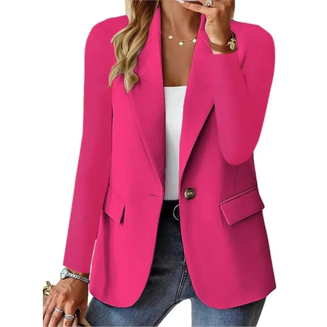 Felicity | Elegant Single Button Hot Pink Blazer With Notched Lapels