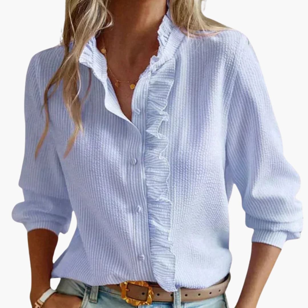 Tessa | Elegant Ruffle V-Neck Button Down Blouse For Women