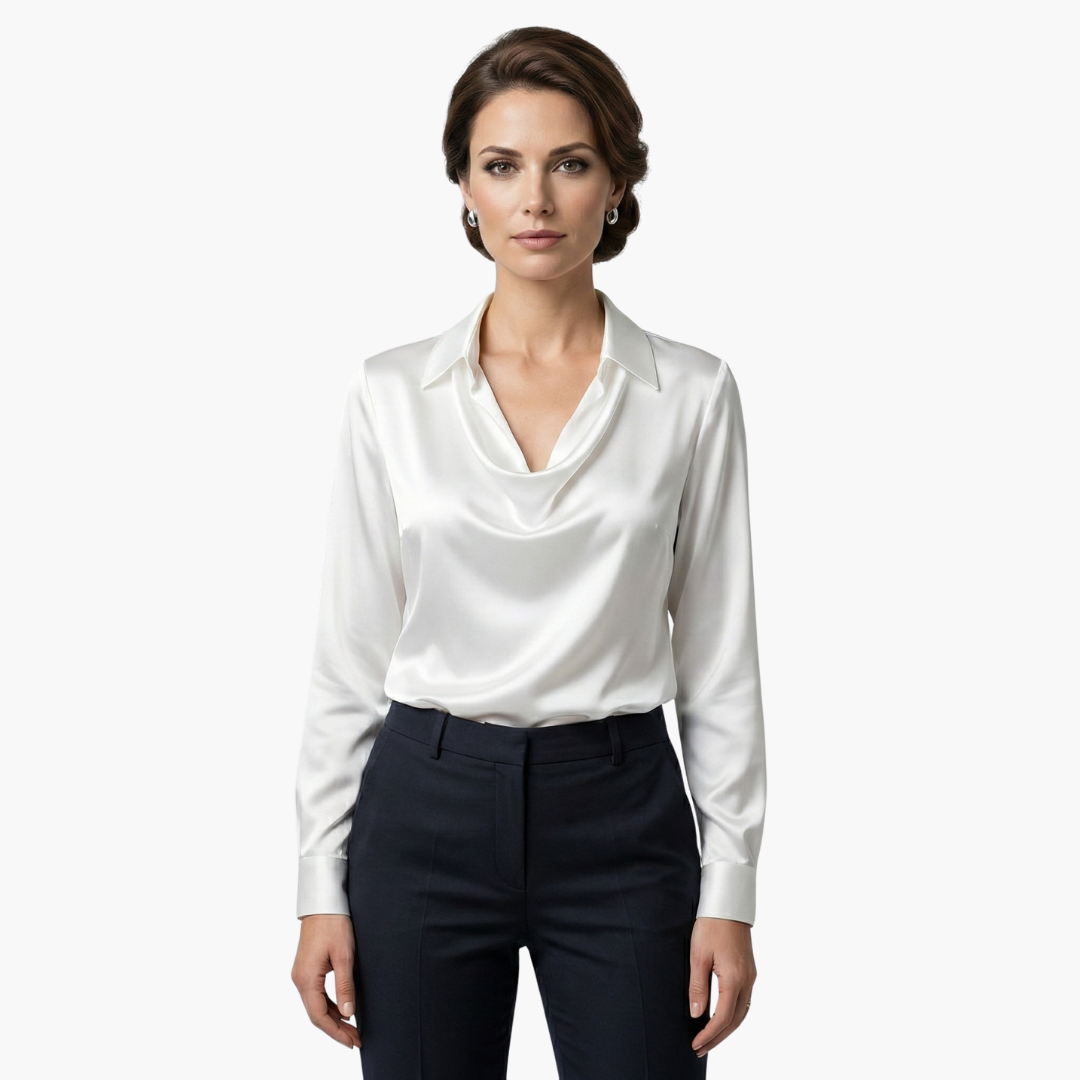 Cora | Elegant Cowl Neck Satin Blouse Long Sleeve