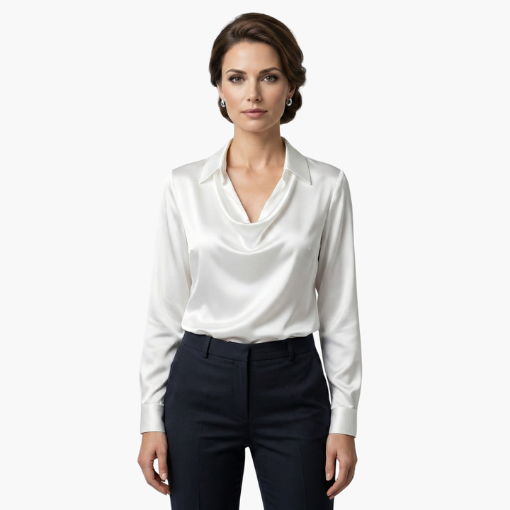 Cora | Elegant Cowl Neck Satin Blouse Long Sleeve