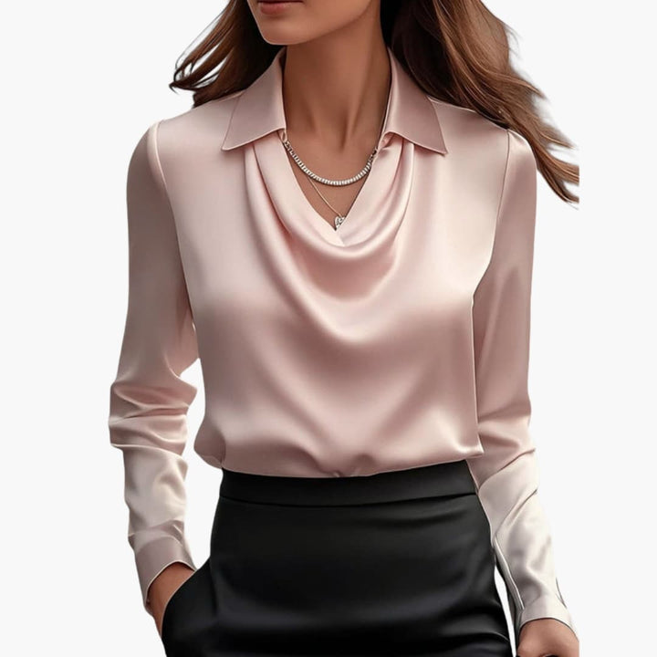Cora | Elegant Cowl Neck Satin Blouse Long Sleeve