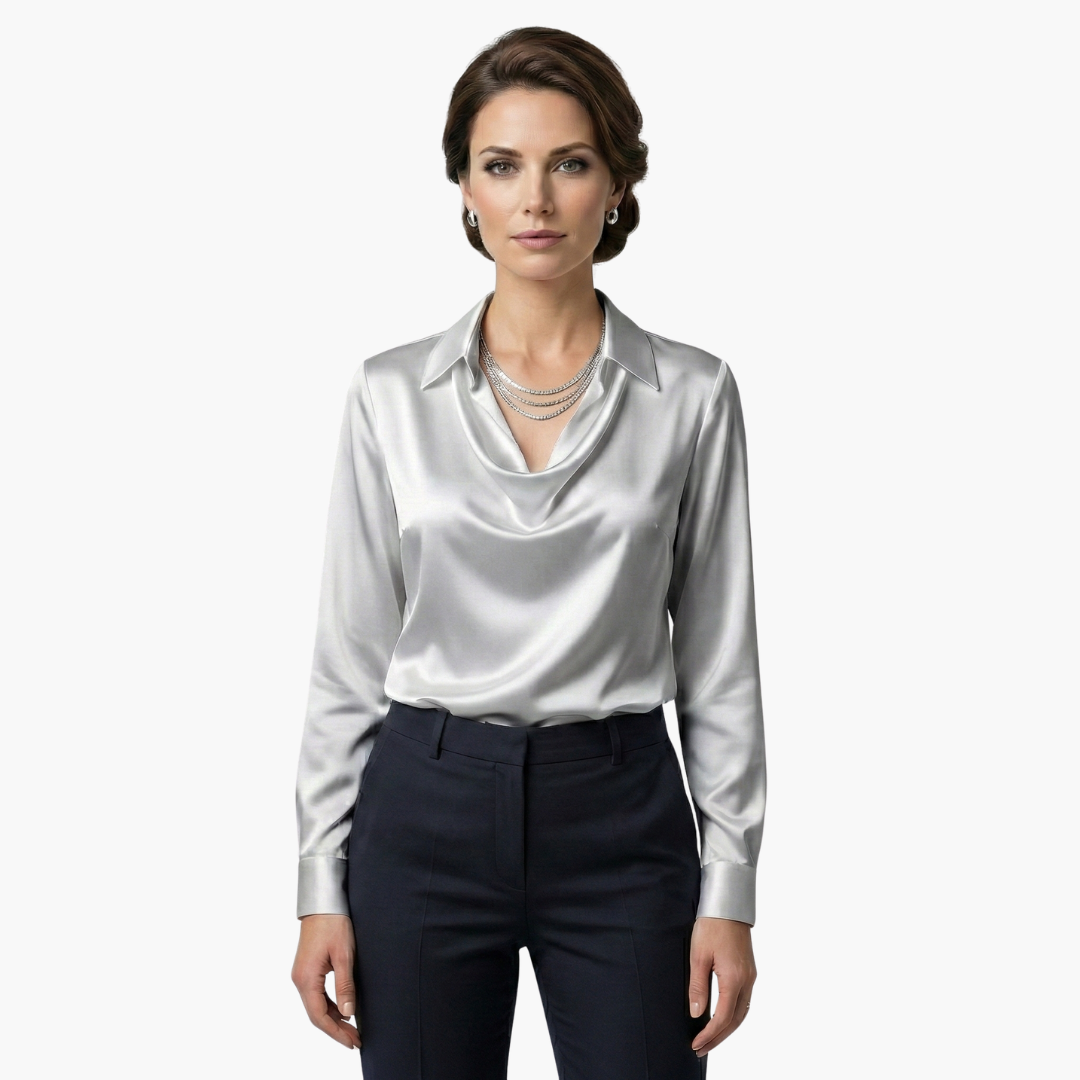 Cora | Elegant Cowl Neck Satin Blouse Long Sleeve