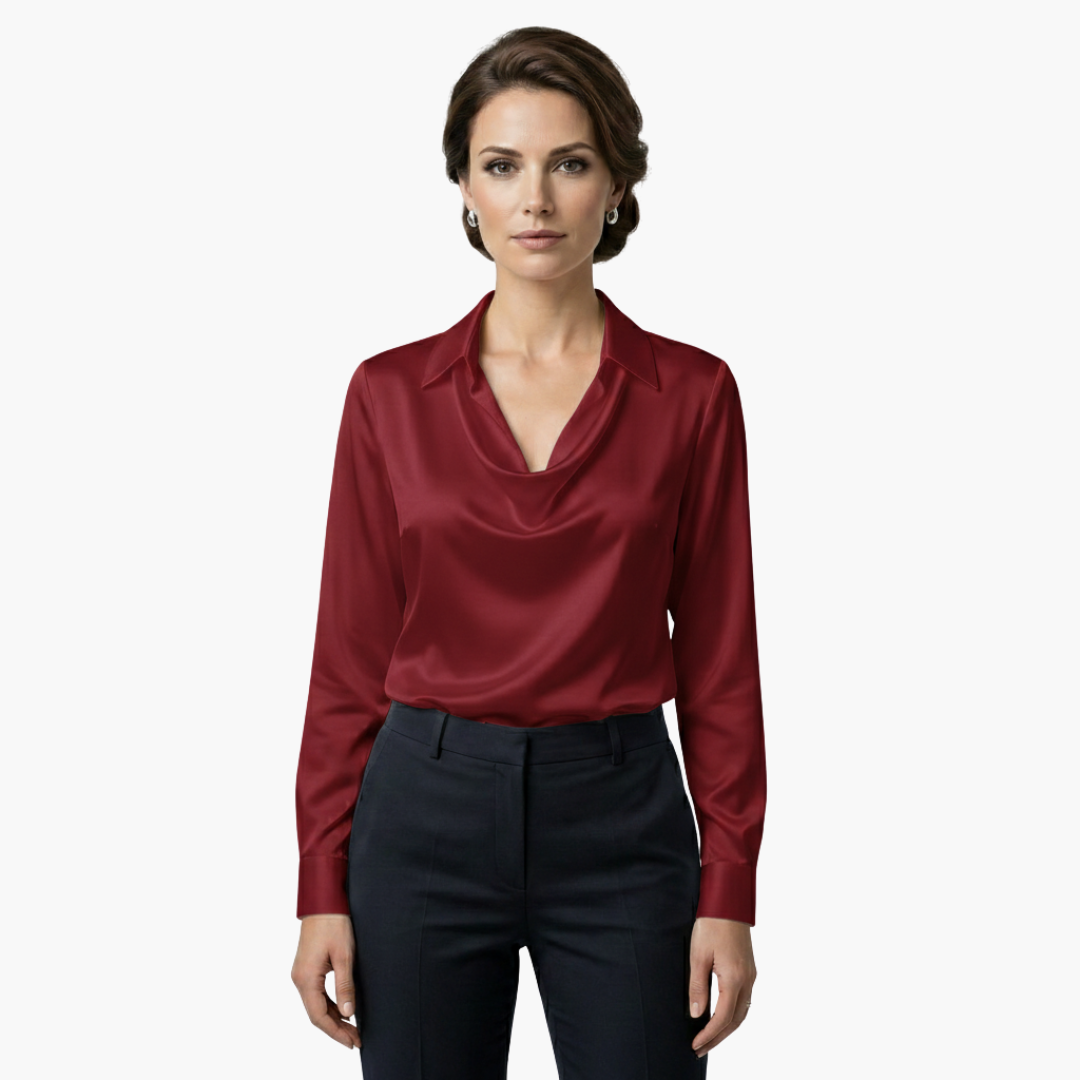 Cora | Elegant Cowl Neck Satin Blouse Long Sleeve