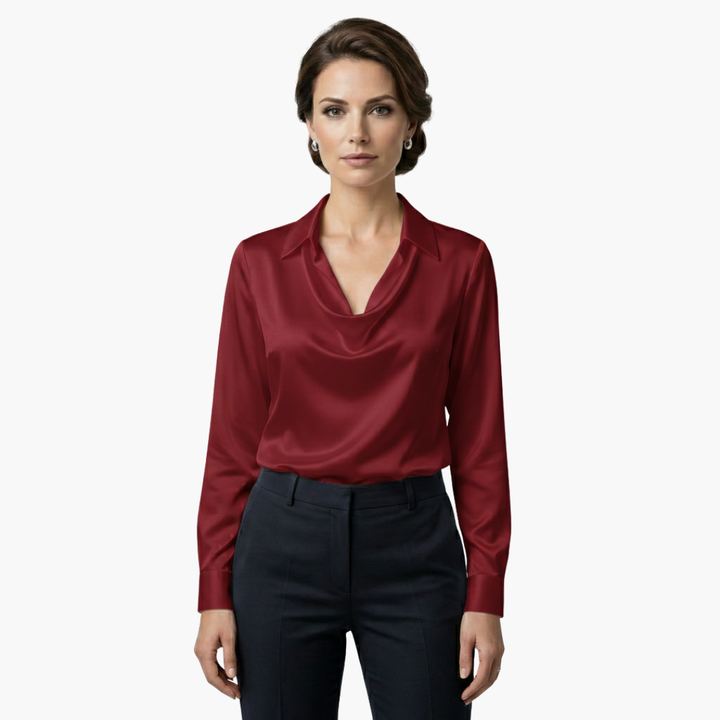 Cora | Elegant Cowl Neck Satin Blouse Long Sleeve