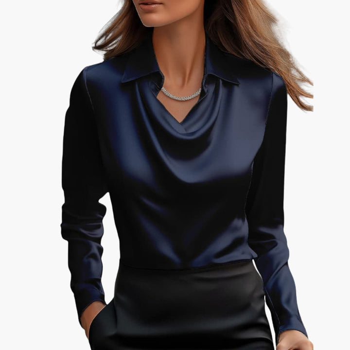 Cora | Elegant Cowl Neck Satin Blouse Long Sleeve