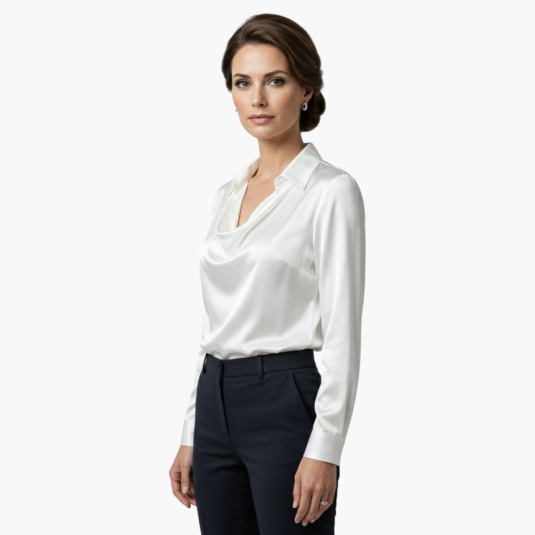 Cora | Elegant Cowl Neck Satin Blouse Long Sleeve