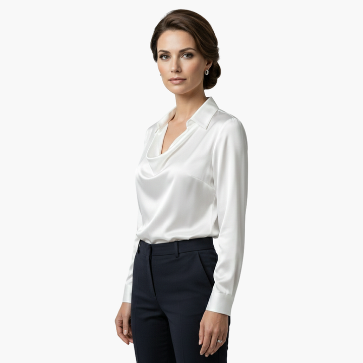 Cora | Elegant Cowl Neck Satin Blouse Long Sleeve