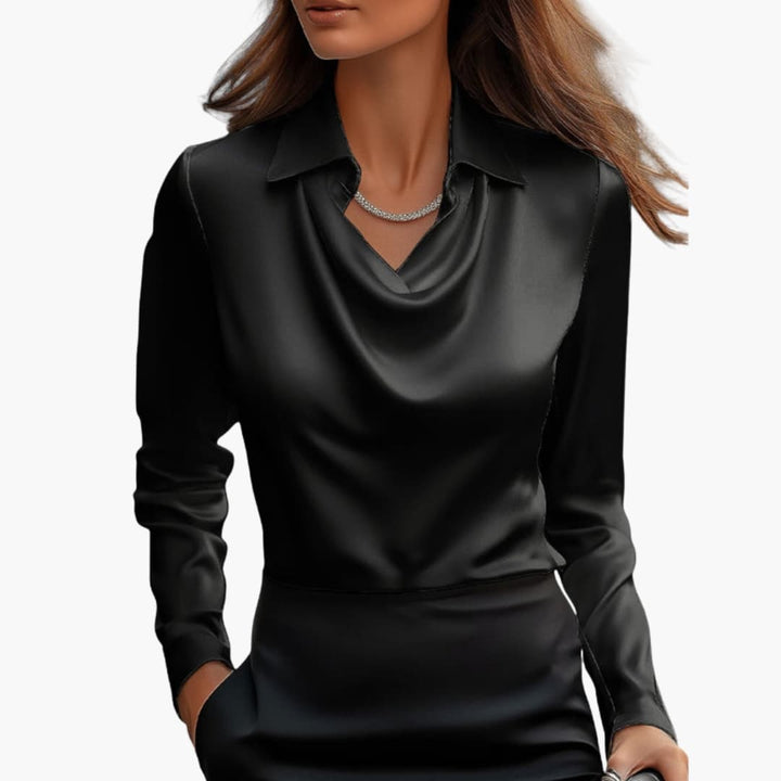 Cora | Elegant Cowl Neck Satin Blouse Long Sleeve