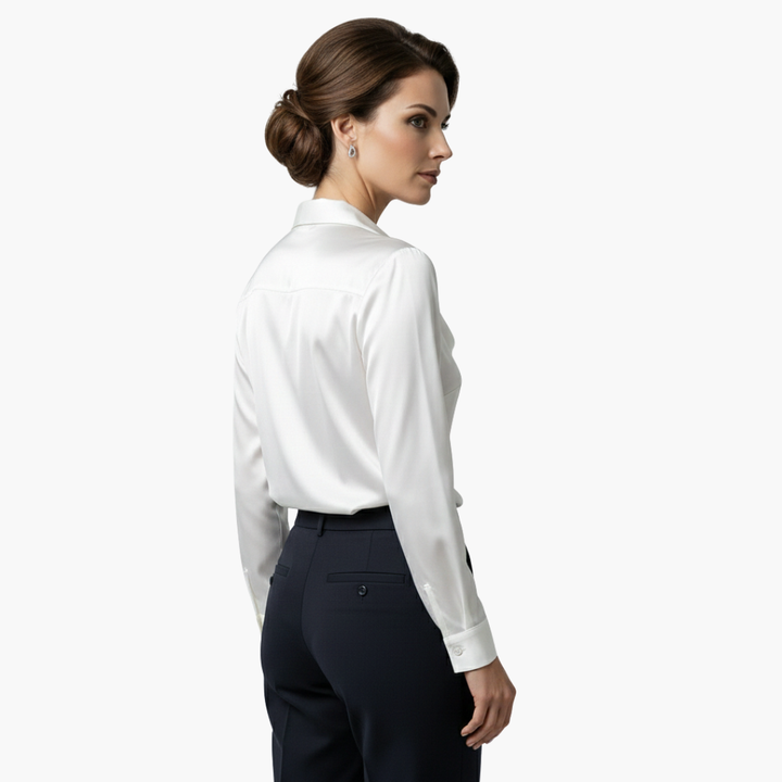 Cora | Elegant Cowl Neck Satin Blouse Long Sleeve