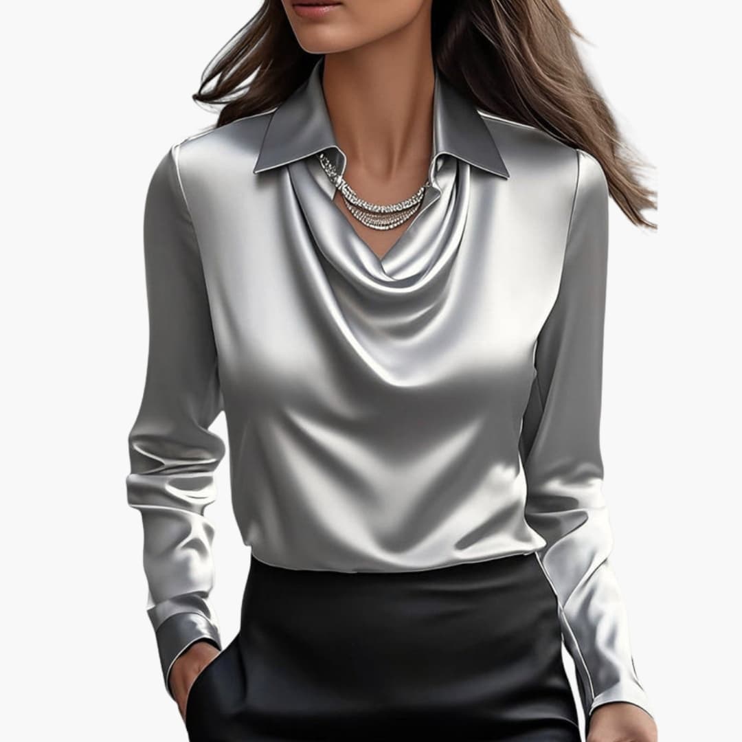 Cora | Elegant Cowl Neck Satin Blouse Long Sleeve