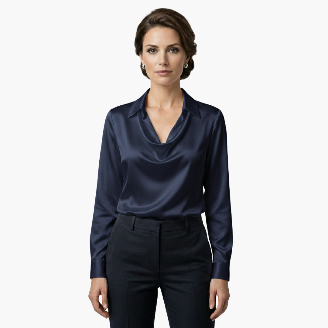 Cora | Elegant Cowl Neck Satin Blouse Long Sleeve