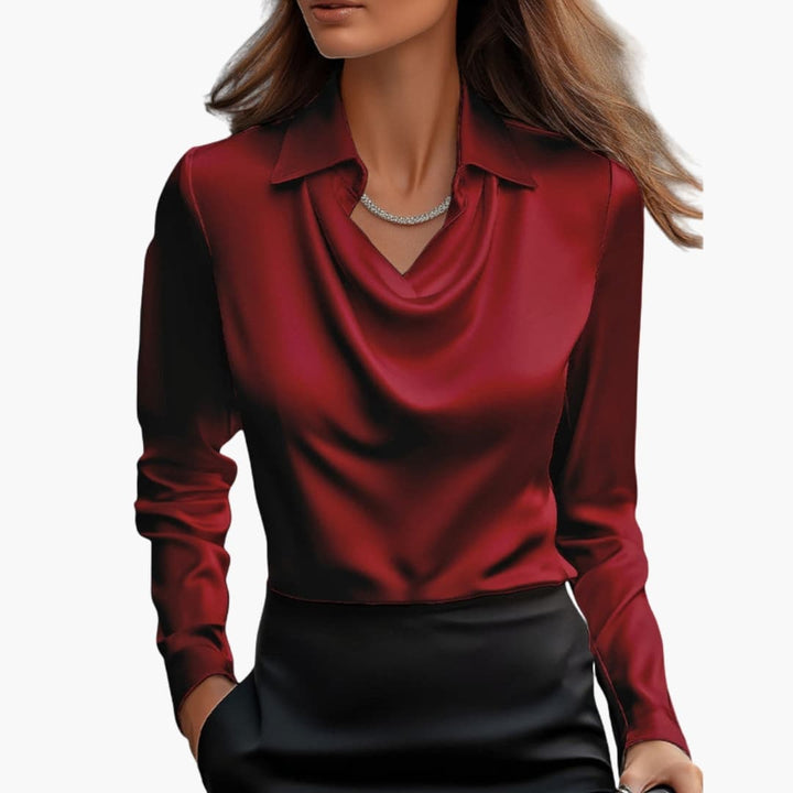 Cora | Elegant Cowl Neck Satin Blouse Long Sleeve
