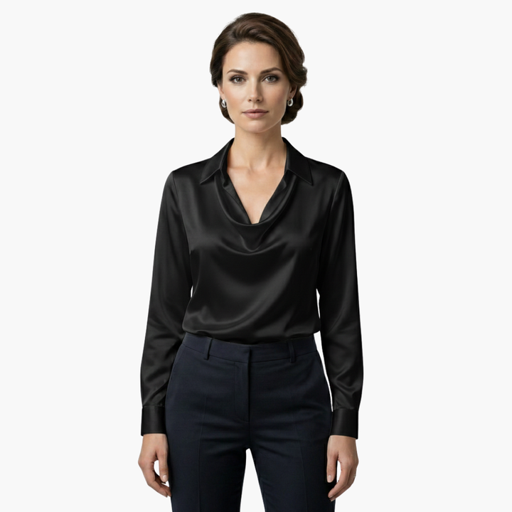 Cora | Elegant Cowl Neck Satin Blouse Long Sleeve