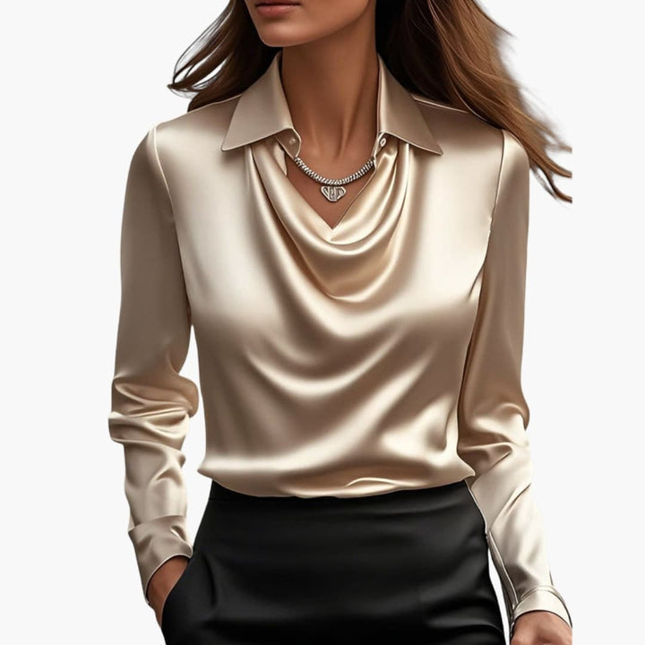 Cora | Elegant Cowl Neck Satin Blouse Long Sleeve