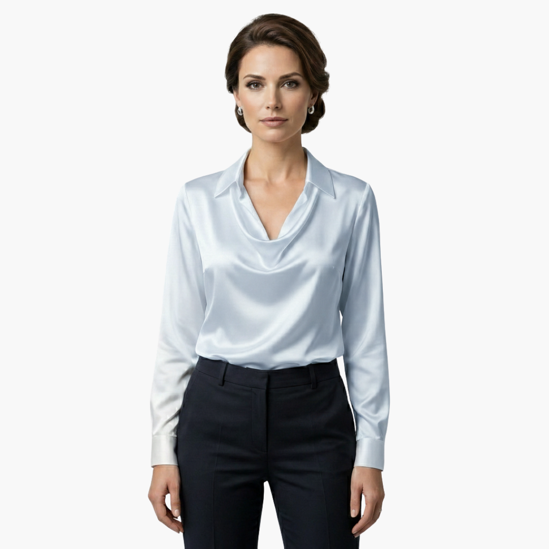 Cora | Elegant Cowl Neck Satin Blouse Long Sleeve