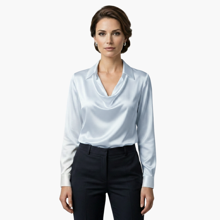 Cora | Elegant Cowl Neck Satin Blouse Long Sleeve