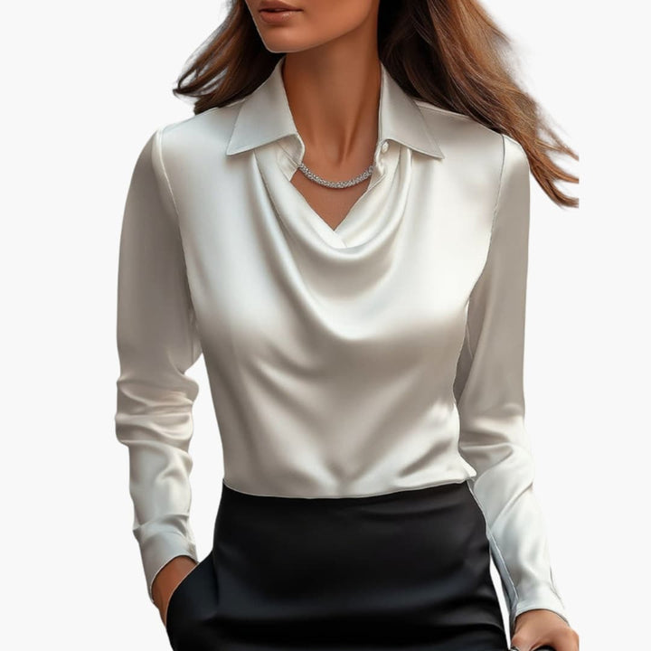 Cora | Elegant Cowl Neck Satin Blouse Long Sleeve