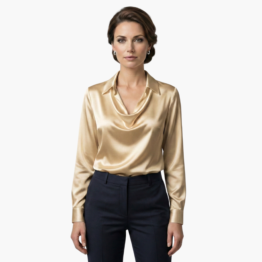 Cora | Elegant Cowl Neck Satin Blouse Long Sleeve