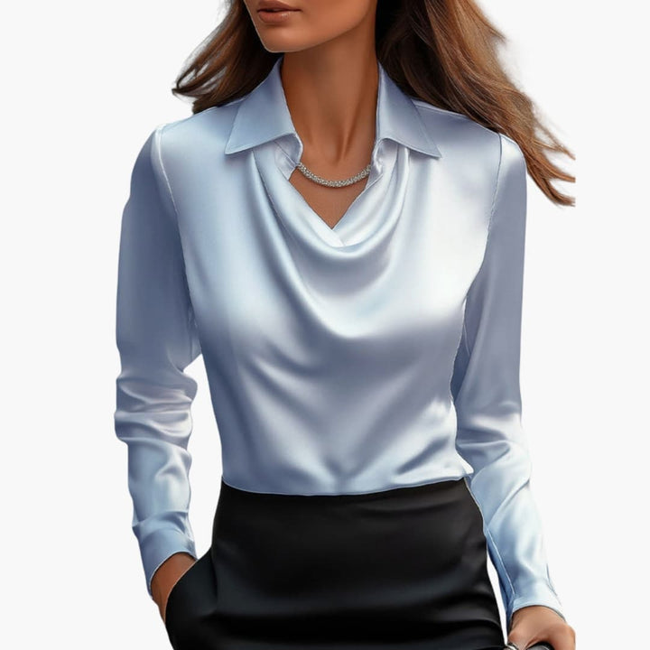 Cora | Elegant Cowl Neck Satin Blouse Long Sleeve
