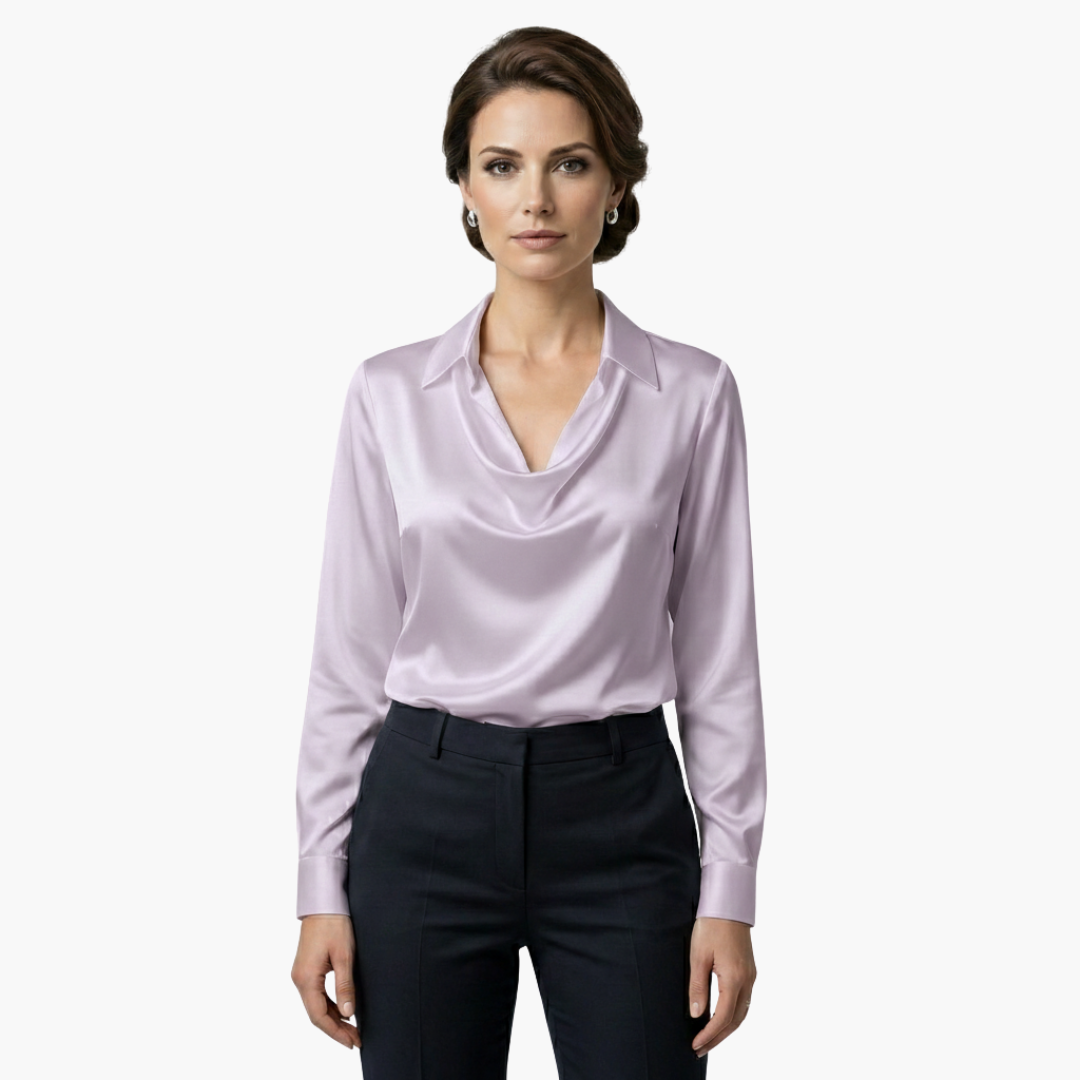 Cora | Elegant Cowl Neck Satin Blouse Long Sleeve