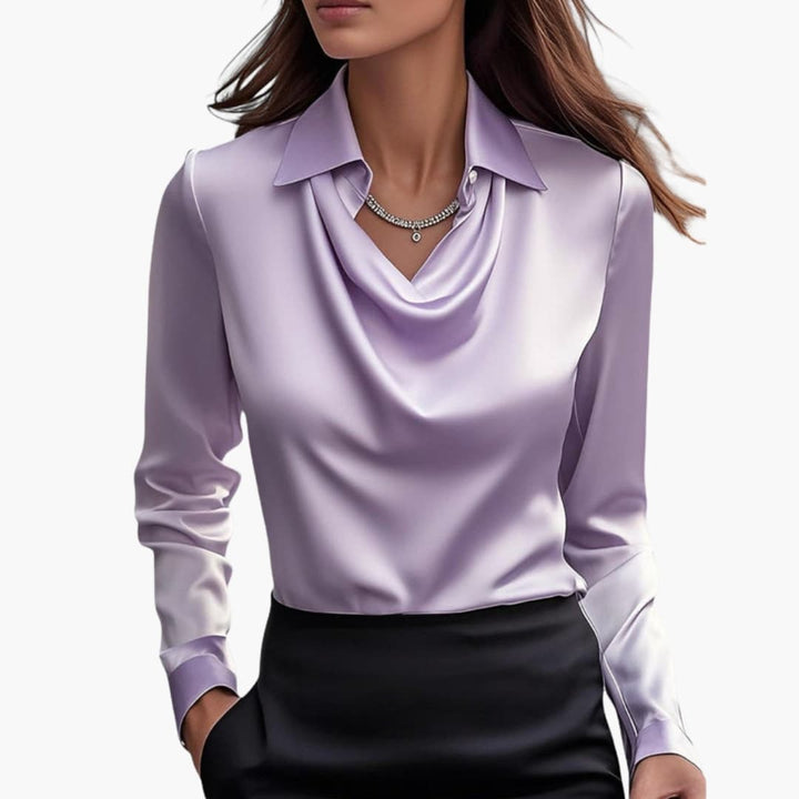 Cora | Elegant Cowl Neck Satin Blouse Long Sleeve