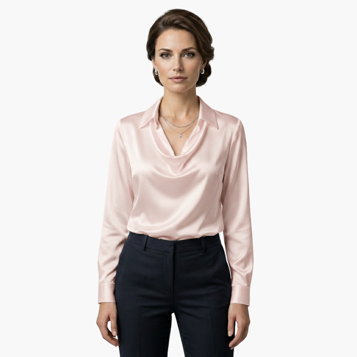 Cora | Elegant Cowl Neck Satin Blouse Long Sleeve