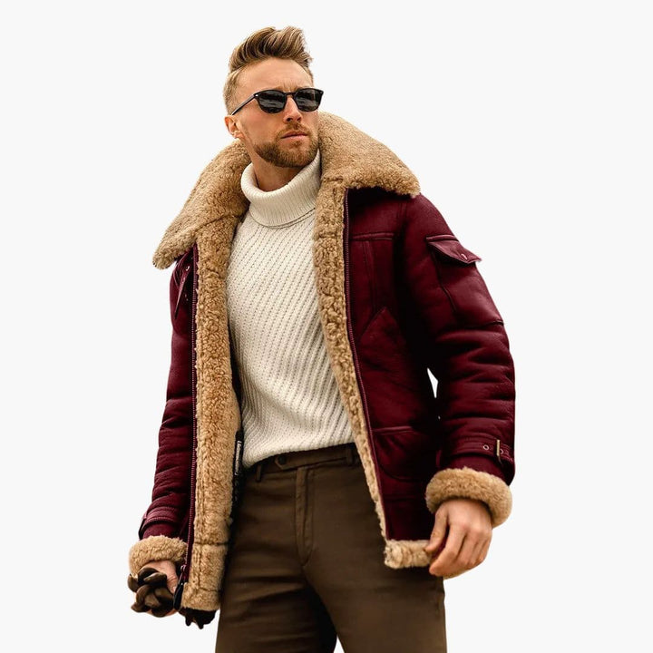 Phoebe | Stylish Brown Aviator Jacket With Shearling Collar