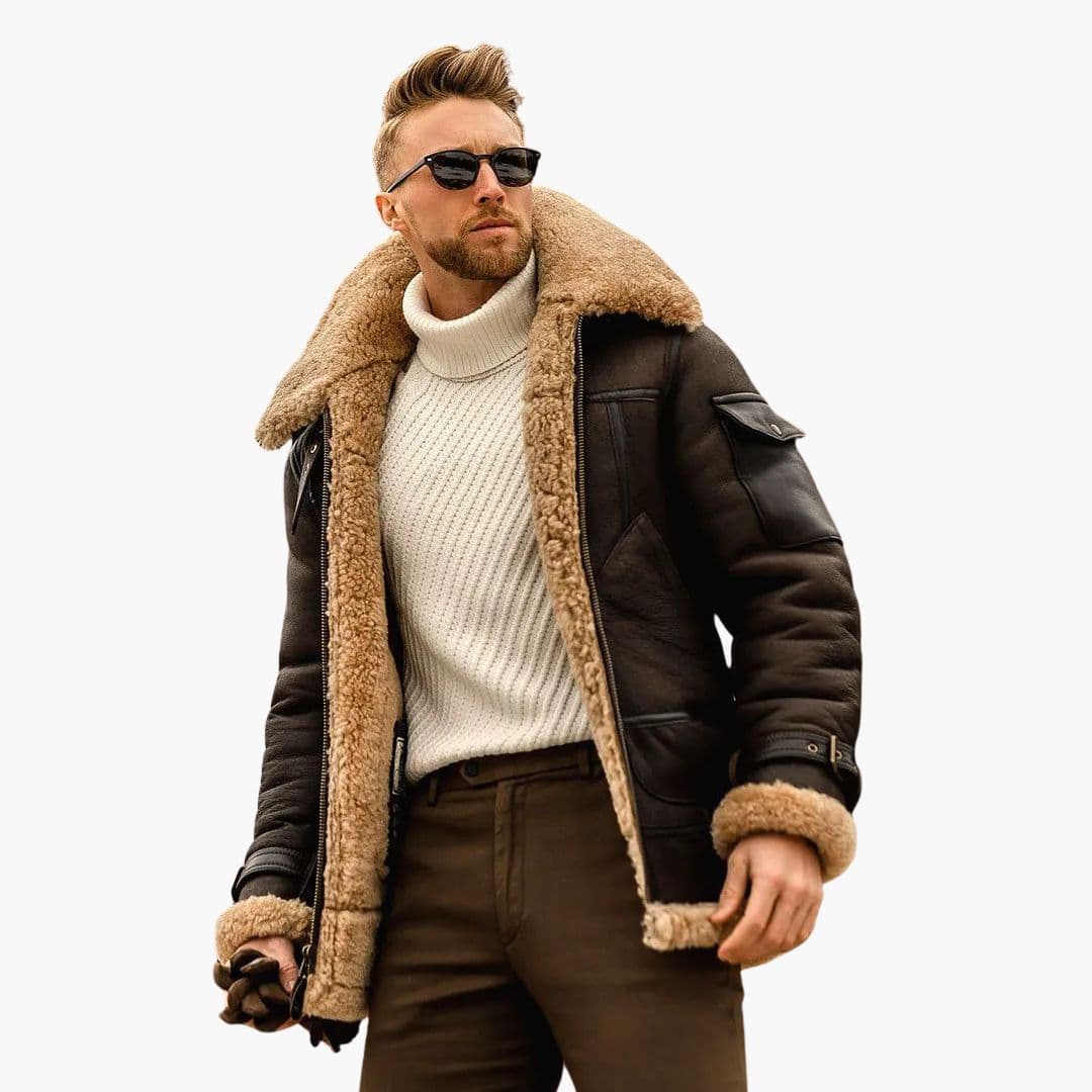 Phoebe | Stylish Brown Aviator Jacket With Shearling Collar