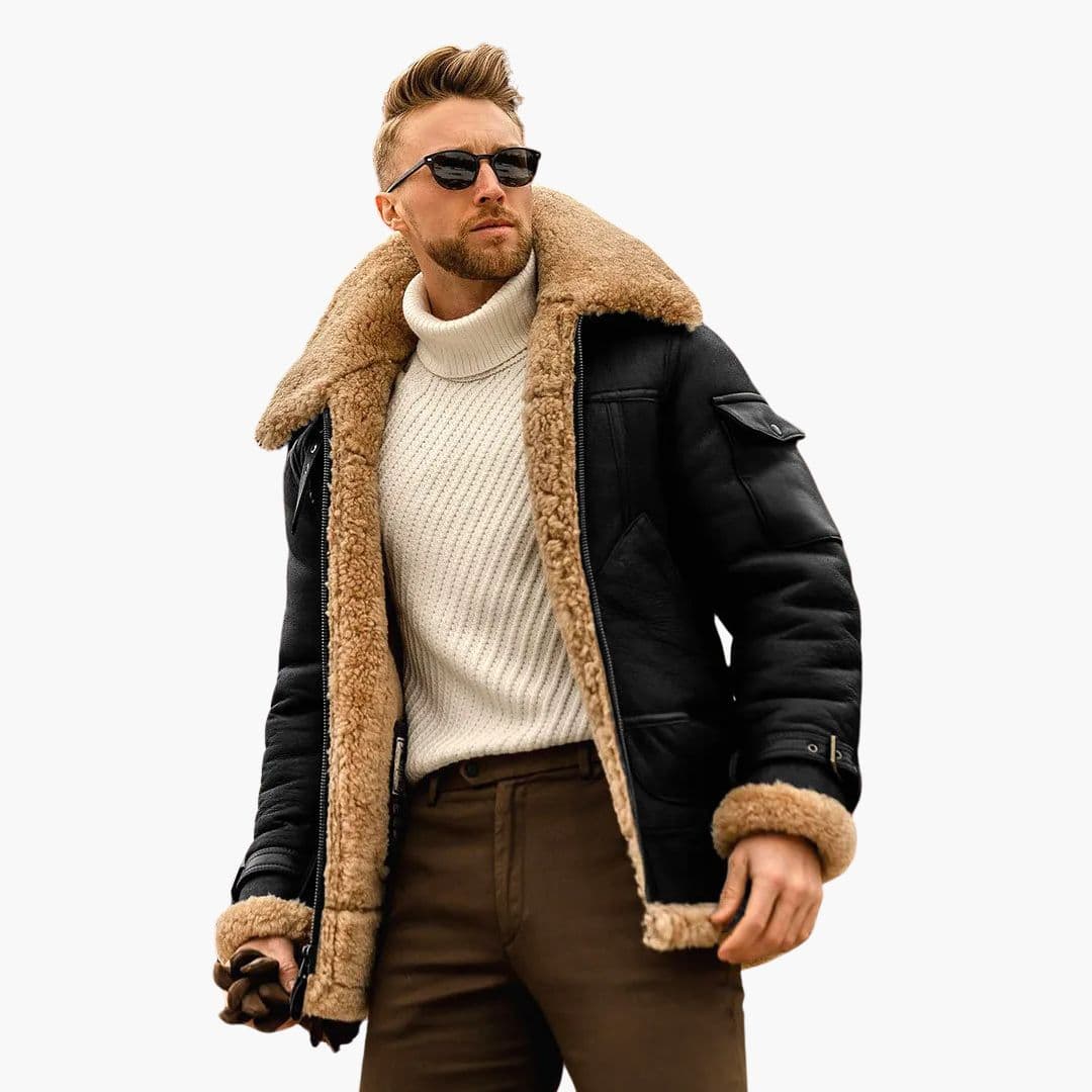 Phoebe | Stylish Brown Aviator Jacket With Shearling Collar