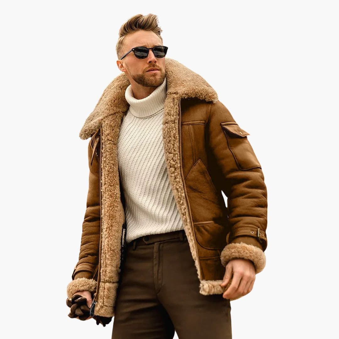 Phoebe | Stylish Brown Aviator Jacket With Shearling Collar