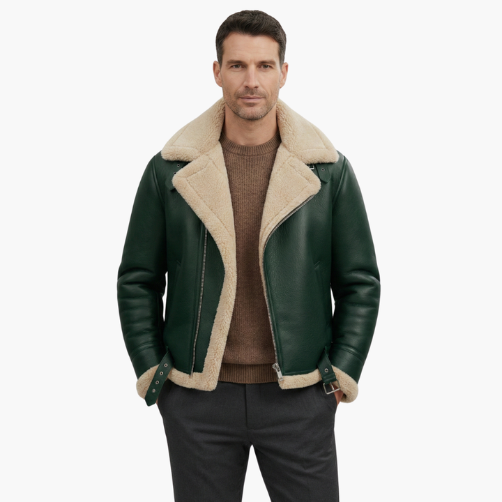 Theodore | Stylish Brown Leather Aviator Jacket With Shearling Collar