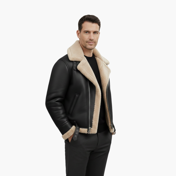 Theodore | Stylish Brown Leather Aviator Jacket With Shearling Collar