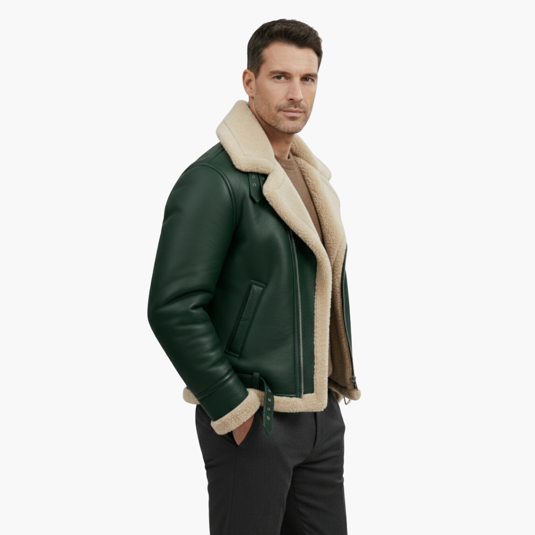 Theodore | Stylish Brown Leather Aviator Jacket With Shearling Collar