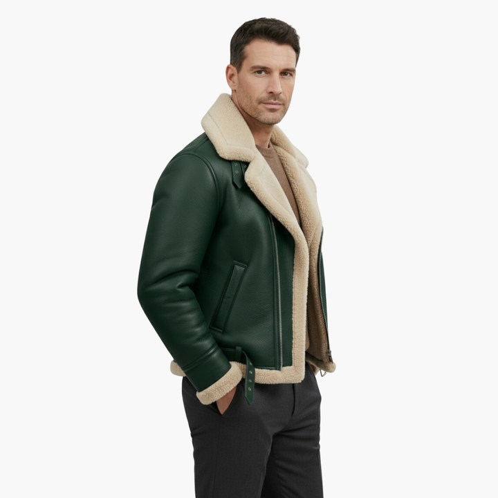 Theodore | Stylish Brown Leather Aviator Jacket With Shearling Collar