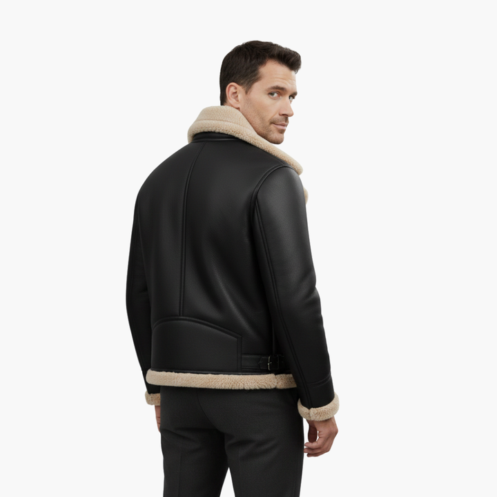 Theodore | Stylish Brown Leather Aviator Jacket With Shearling Collar